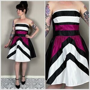 Vintage Y2K Strapless Colorblock Fit and Flare Mini Prom Dress